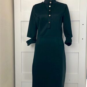 Military Style Bkack Button-Front Midi Dress